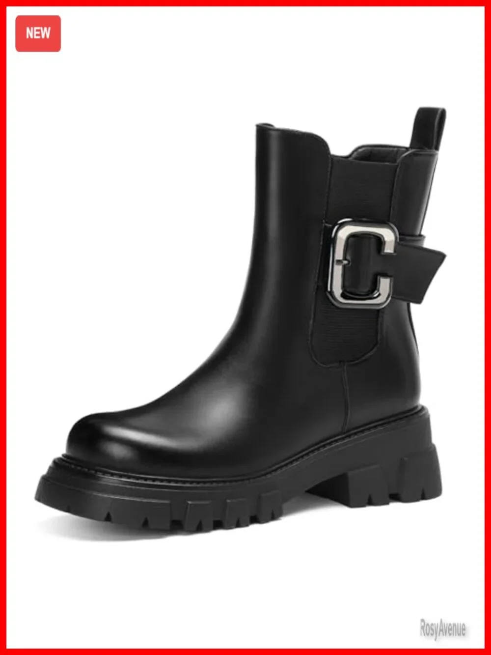 Chelsea Boots Women Ankle Booties Lug Sole Short Boots Round Toe Motorcycle